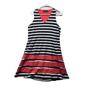 Duffield Lane Waverly Striped Sleeveless A-Line Dress Sz Medium Navy Blue White